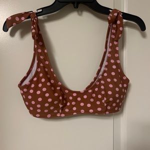 Pink And Brown Polka Dot Bikini Top And Bottom